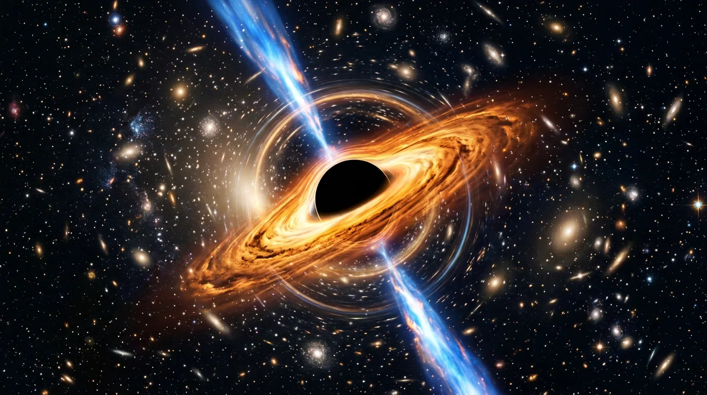 A giant black hole shadow surrounded by a blazing orange accretion disk